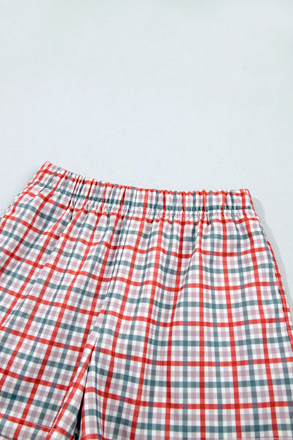 Multicolour Plaid MERRY Holiday Long Sleeve Top and Shorts Set