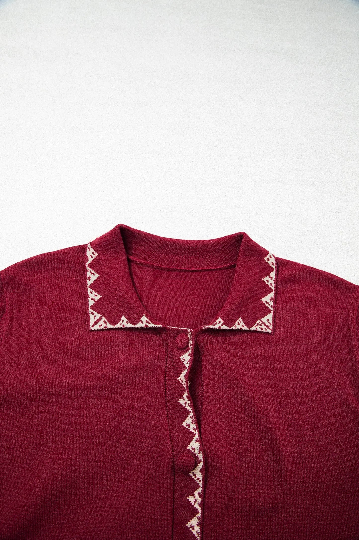 Burgundy Bow Pocket Collar Long Sleeve Knit Cardigan