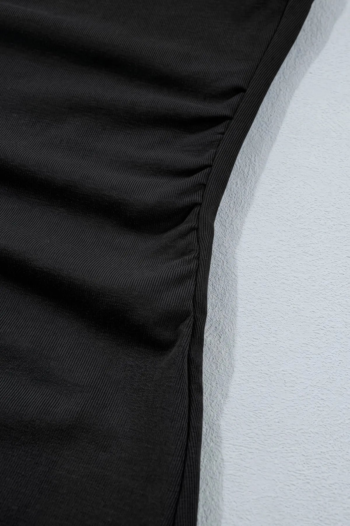 Black Color Block Drape V Neck Pleated Long Sleeve Top