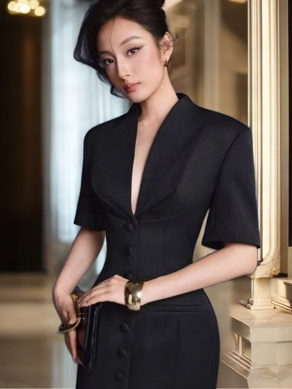 Tailored Button-Front Maxi Dress with Back Slit model front view · nz-bg-v1
