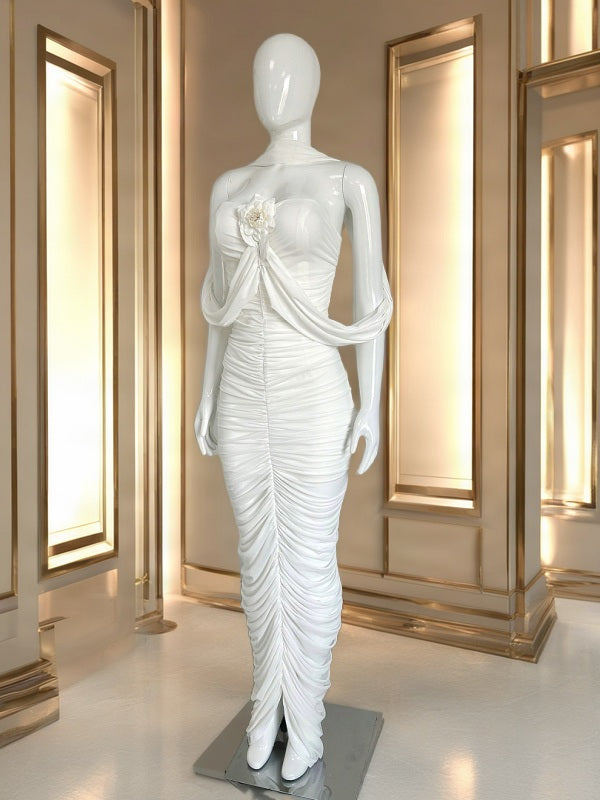 Ruched Strapless Maxi Gown with Draped Shawl mannequin view · nz-bg-v1