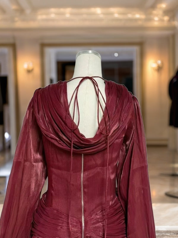 Draped Bubble Hem Mini Dress with Blouson Sleeves mannequin view · nz-bg-v1