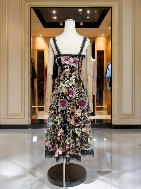 Floral Embroidered Midi Dress with Lace Trim mannequin view · nz-bg-v1