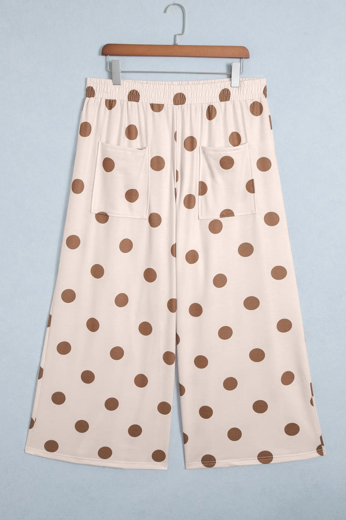 Brown Polka Dot Elastic Waist Wide Leg Plus Size Pants