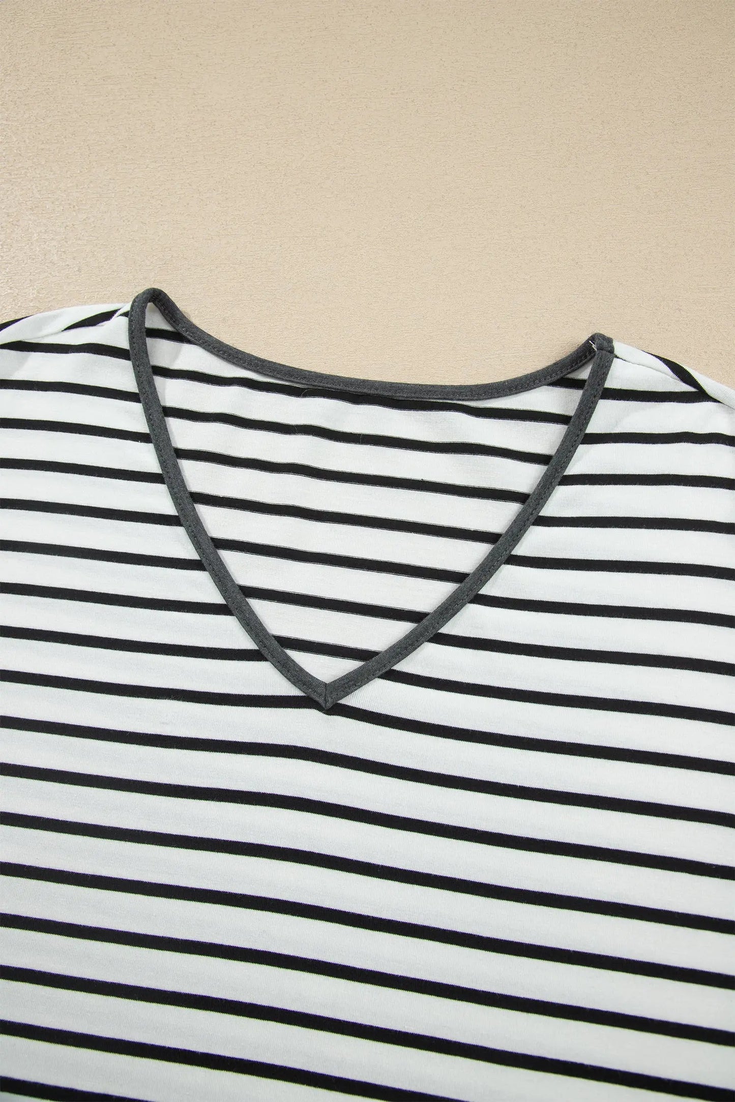 Gray Stripe V Neck Ruffle Contrast Sleeve Top Drawstring Pants 2pcs Set