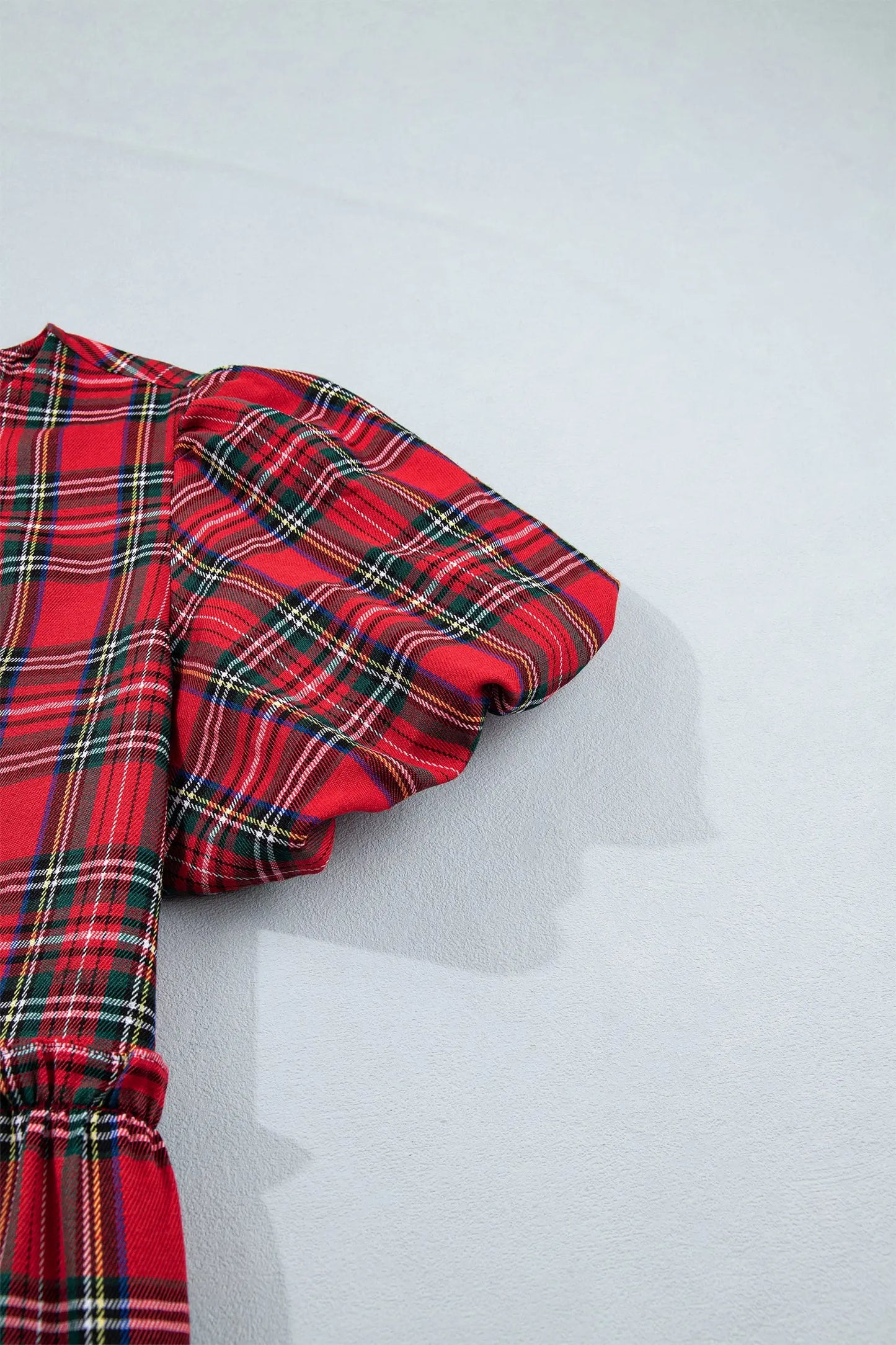 Red Plaid Knot Neck Short Sleeve Mini Shift Dress