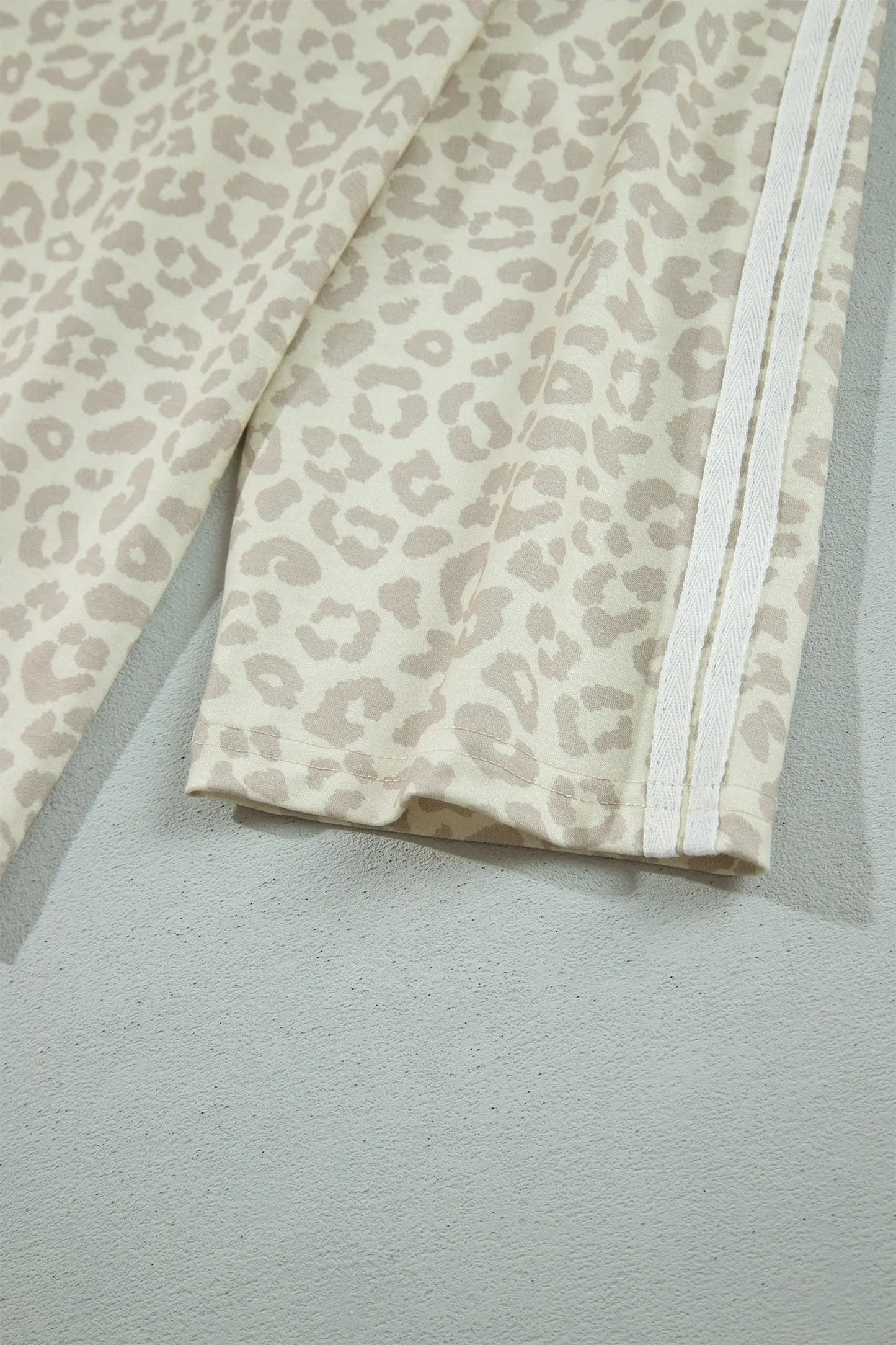 Apricot Leopard Print Varsity Striped Detail 3/4 Sleeve Top Shift Pant Set