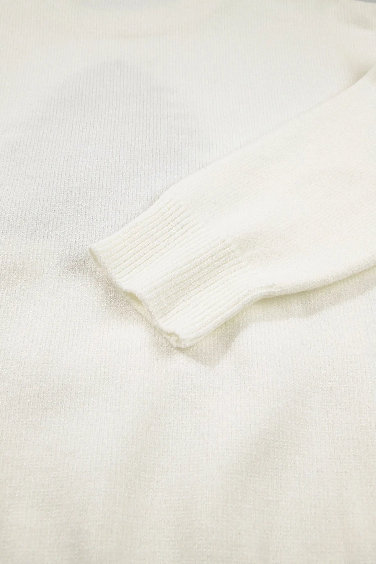 White Christmas Tree Bow Drop Shoulder Knit Sweater