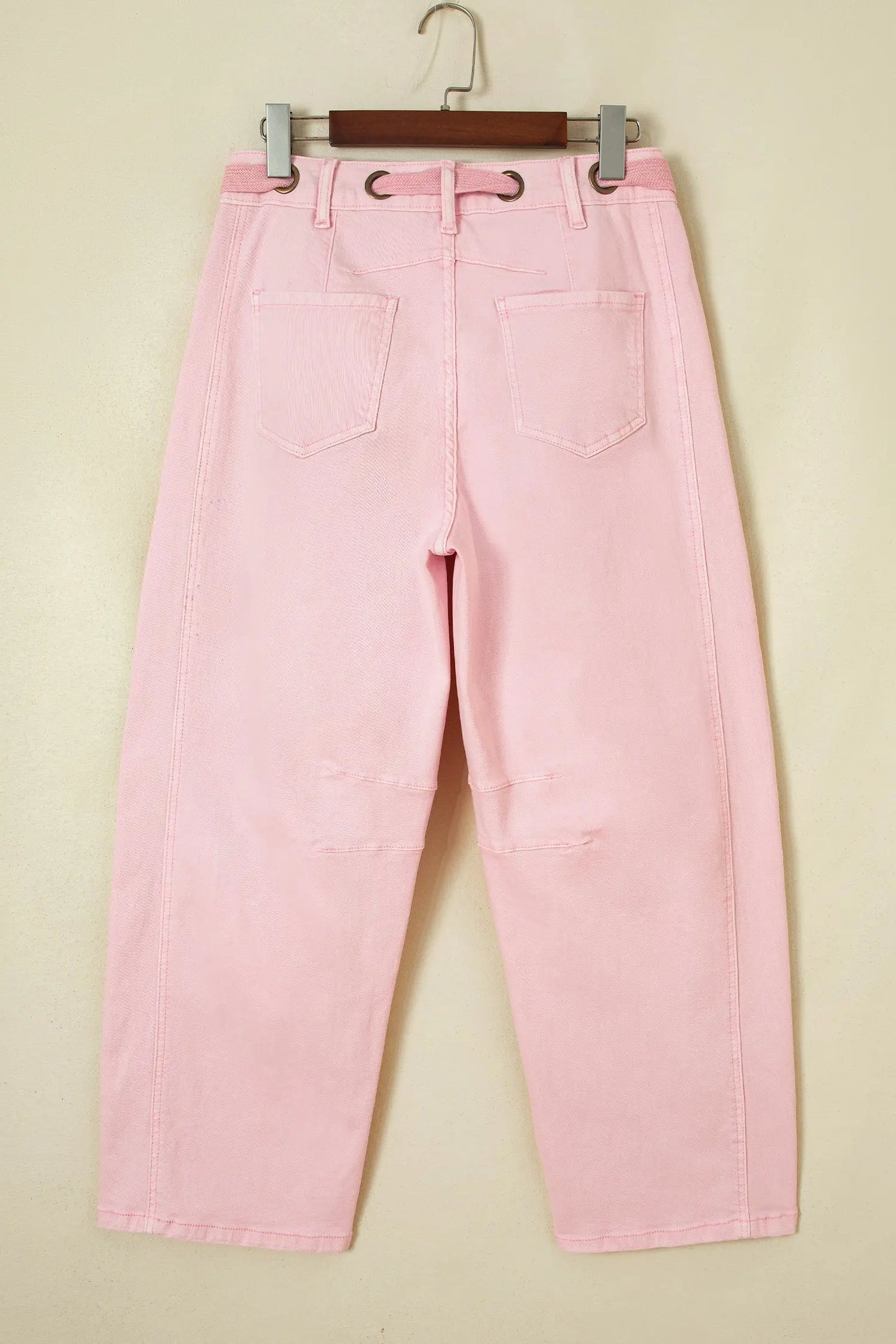 Yellow Solid Color Grommet Detail Knot Waist Barrel Jeans