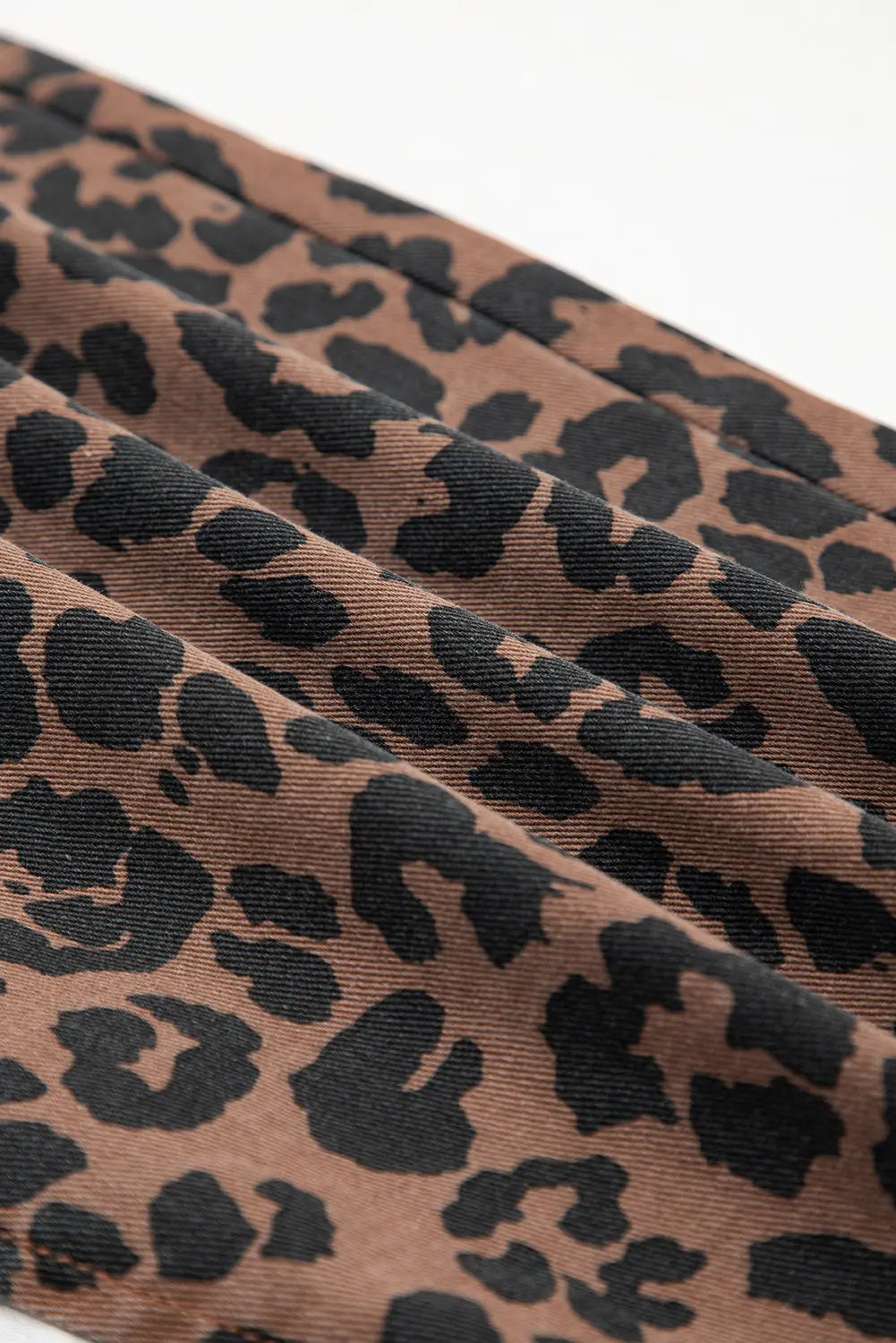 Brown Leopard Print Side Split Frayed Hem Denim Midi Skirt
