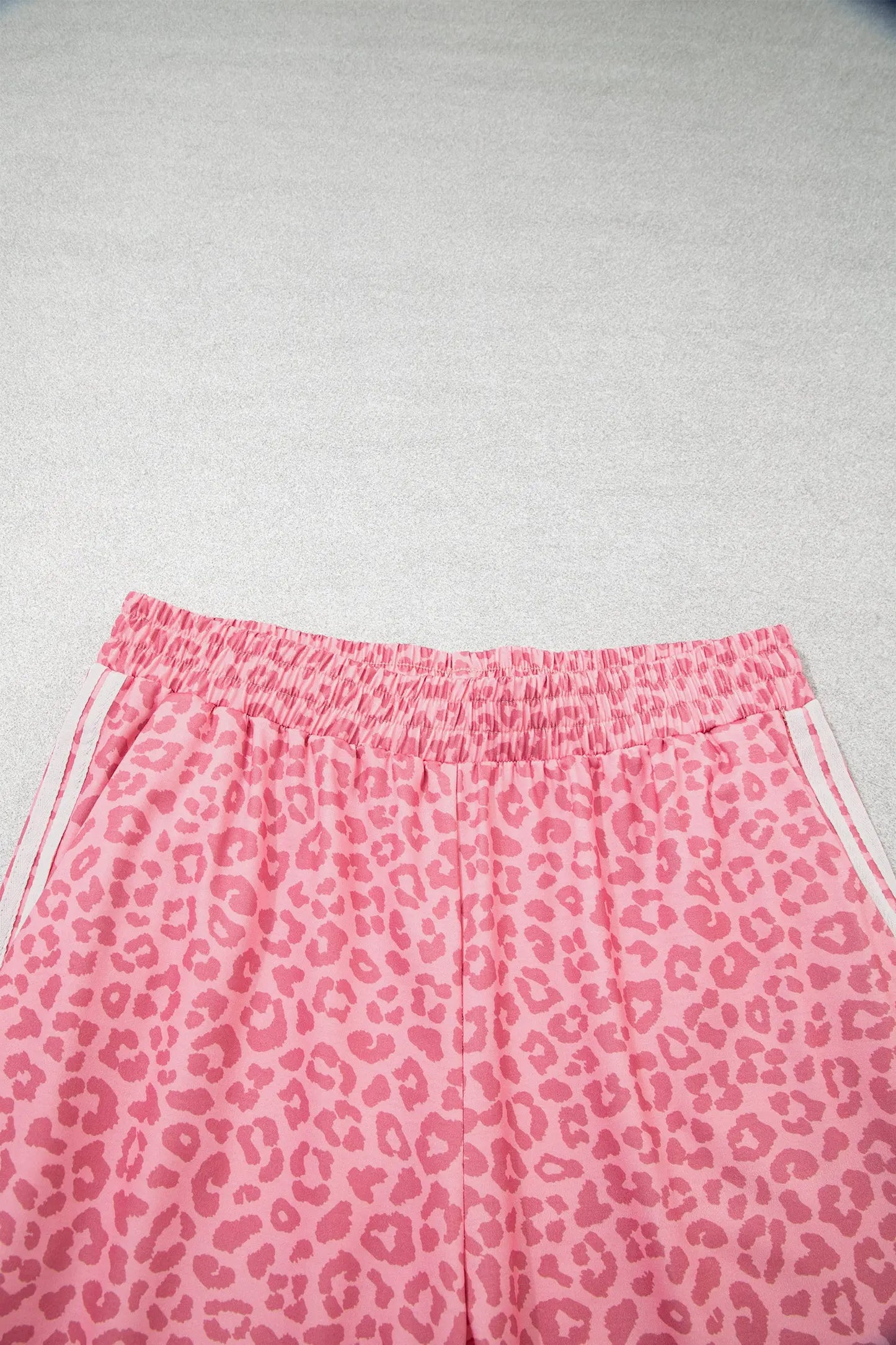 Apricot Leopard Print Varsity Striped Detail 3/4 Sleeve Top Shift Pant Set