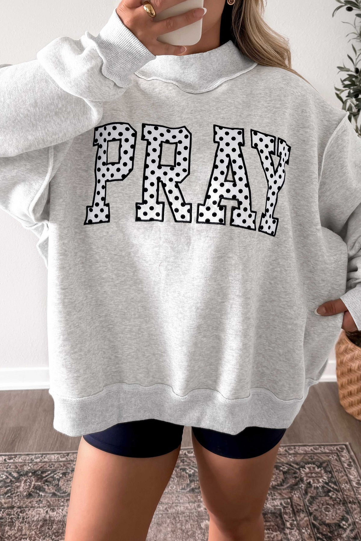 Orange PRAY Plaid Embroidered Mock Neck Sweatshirt
