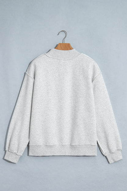 Coffee WWJD Mixed Pattern Embroidered Patch Graphic Mock Neck Sweatshirt