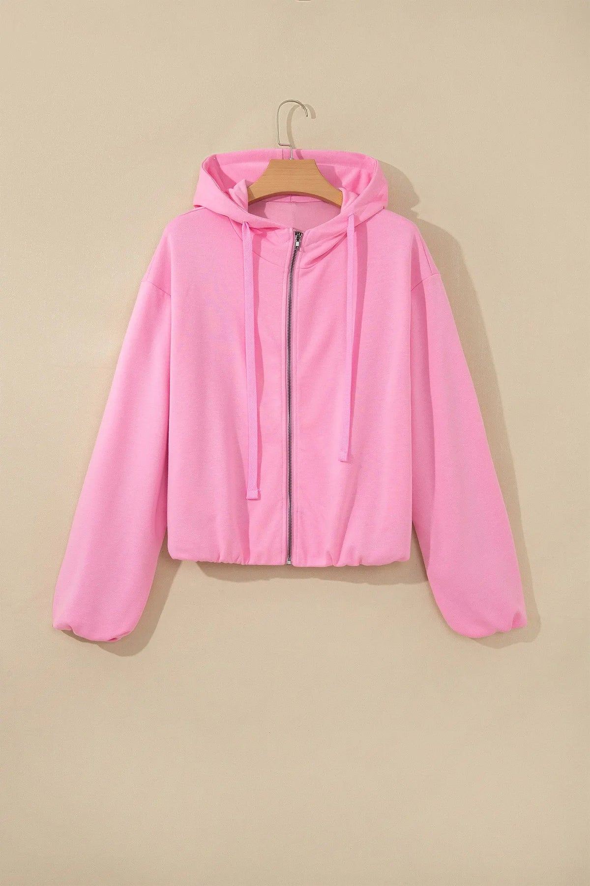 Sachet Pink Zip-up One Piece Long Sleeve Hoodie hanging view · nz-alt-v1