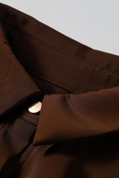 Coffee Multi Button Decoration Tab Long Sleeve Casual Shirt
