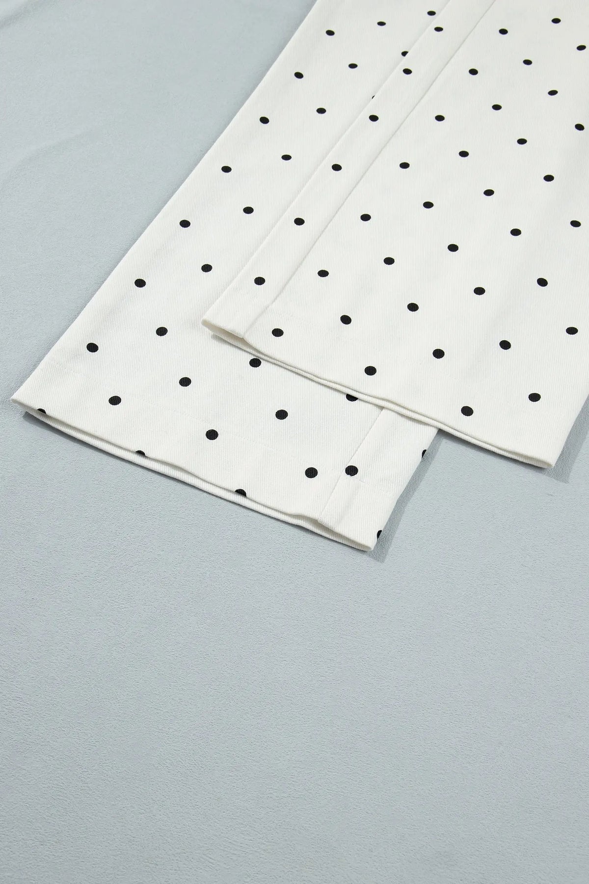 White Polka Dot Print Scalloped Patch Pocket Cotton Shift Pants