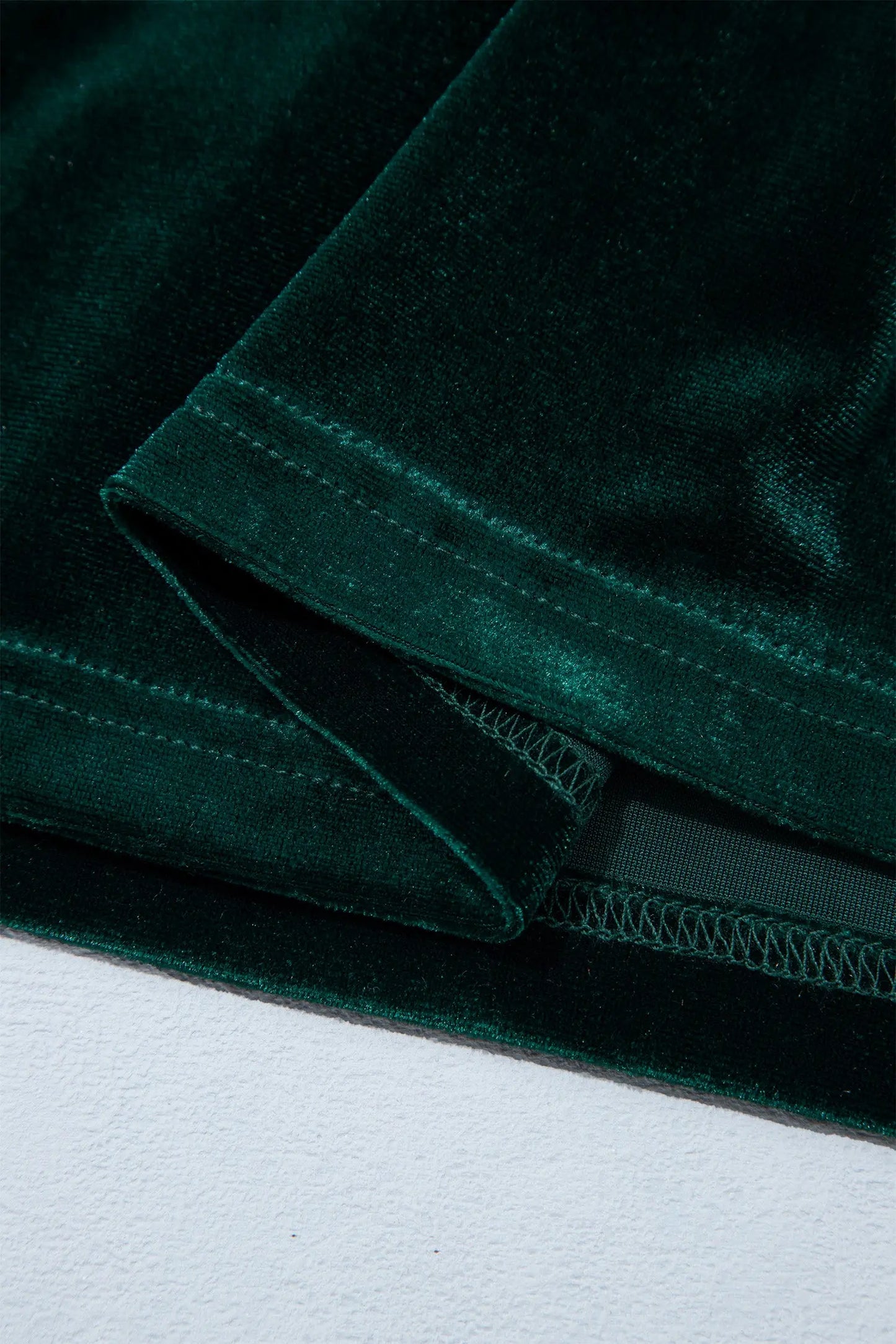 Blackish Green Leopard Trim Velvet Long Sleeve Shift Dress