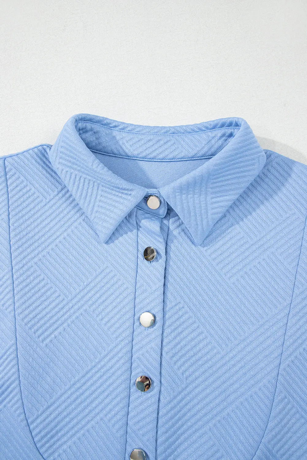 Sky Blue Solid Color Textured Short Sleeve A Line Mini Dress