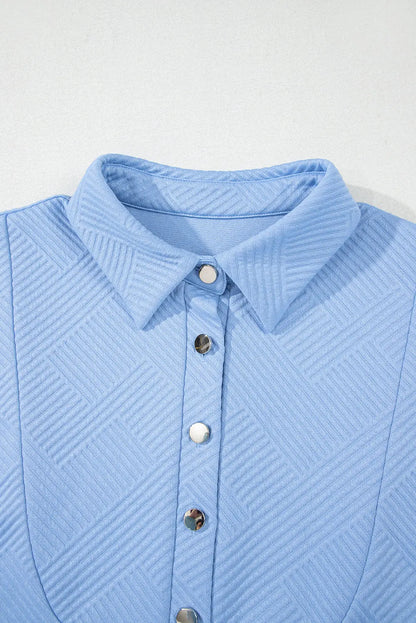 Sky Blue Solid Color Textured Short Sleeve A Line Mini Dress
