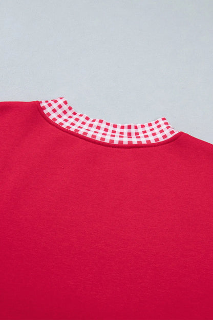 Pink Colorblock Polka Dot Contrast Trim Oversized Sweatshirt