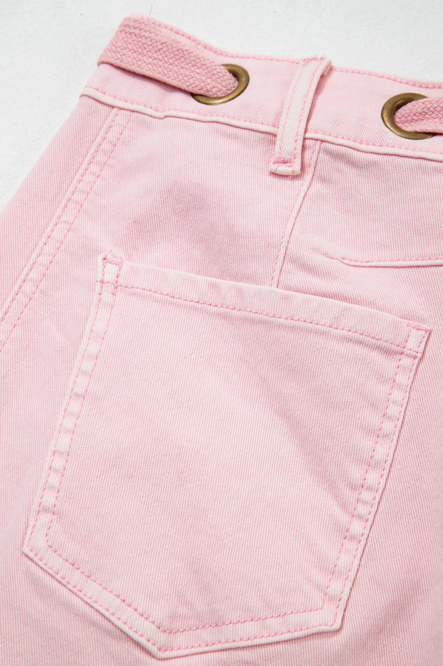 Yellow Solid Color Grommet Detail Knot Waist Barrel Jeans