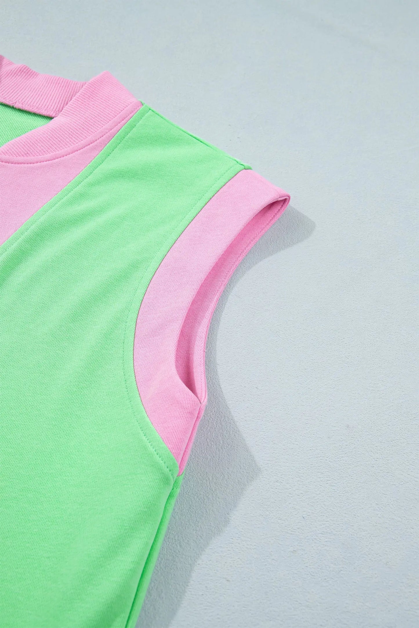 Green Color Block Accent Half Zip Top Athleisure Shorts Set