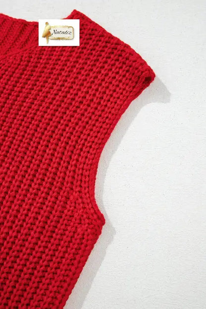 Fiery Red Solid Textured Knit Side Pockets Buttoned Sweater Vest Dear-Lover Dropshipping