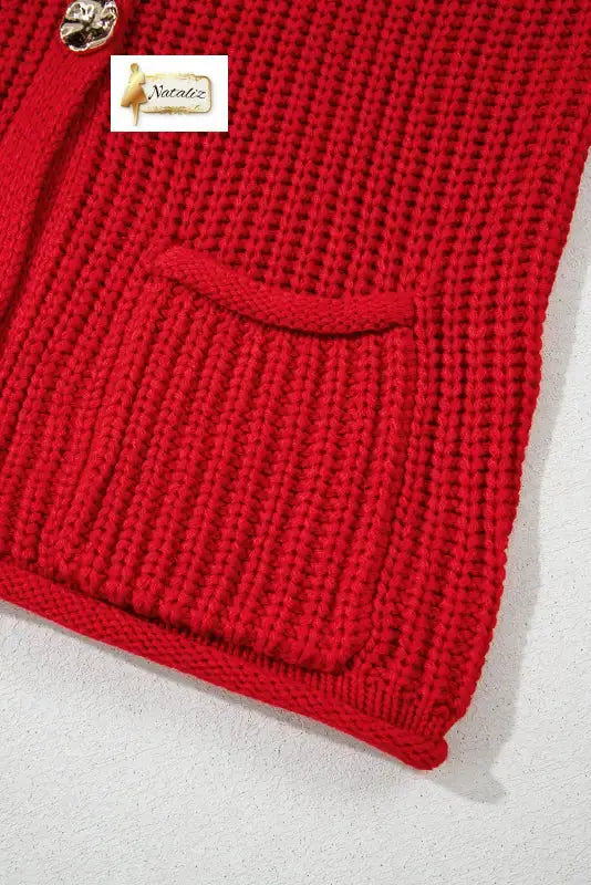 Fiery Red Solid Textured Knit Side Pockets Buttoned Sweater Vest Dear-Lover Dropshipping