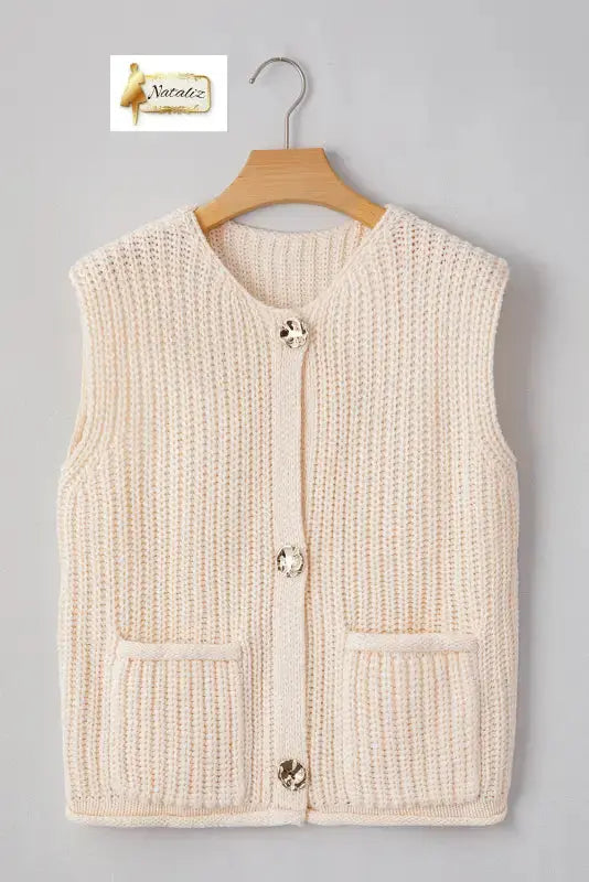 Fiery Red Solid Textured Knit Side Pockets Buttoned Sweater Vest Dear-Lover Dropshipping