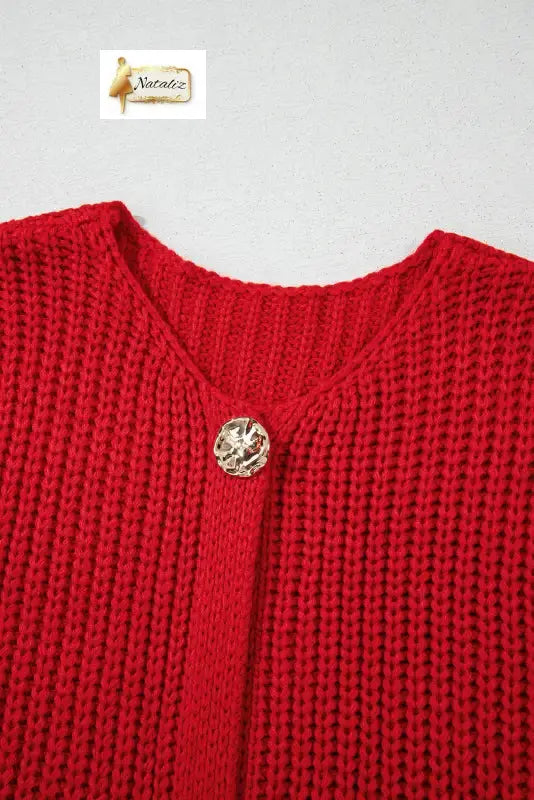 Fiery Red Solid Textured Knit Side Pockets Buttoned Sweater Vest Dear-Lover Dropshipping