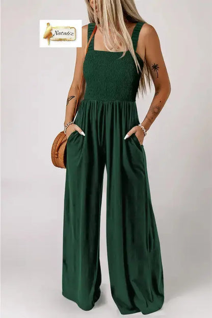 Ginger Smocked Sleeveless Wide Leg Jumpsuit with Pockets Dear-Lover Dropshipping