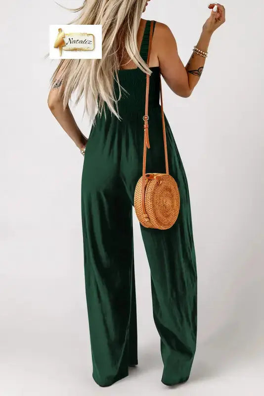 Ginger Smocked Sleeveless Wide Leg Jumpsuit with Pockets Dear-Lover Dropshipping