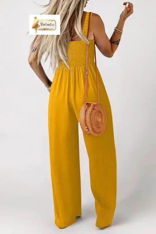 Ginger Smocked Sleeveless Wide Leg Jumpsuit with Pockets Dear-Lover Dropshipping