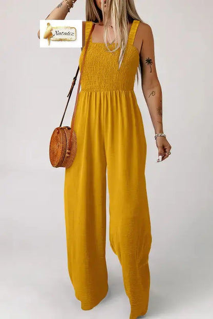 Ginger Smocked Sleeveless Wide Leg Jumpsuit with Pockets Dear-Lover Dropshipping