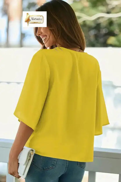 Golden Glow Women's Casual Summer Sleeve Wrap V Neck Draped Blouses Dear-Lover Dropshipping