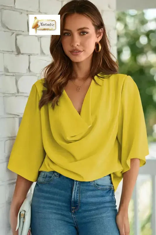 Golden Glow Women's Casual Summer Sleeve Wrap V Neck Draped Blouses Dear-Lover Dropshipping