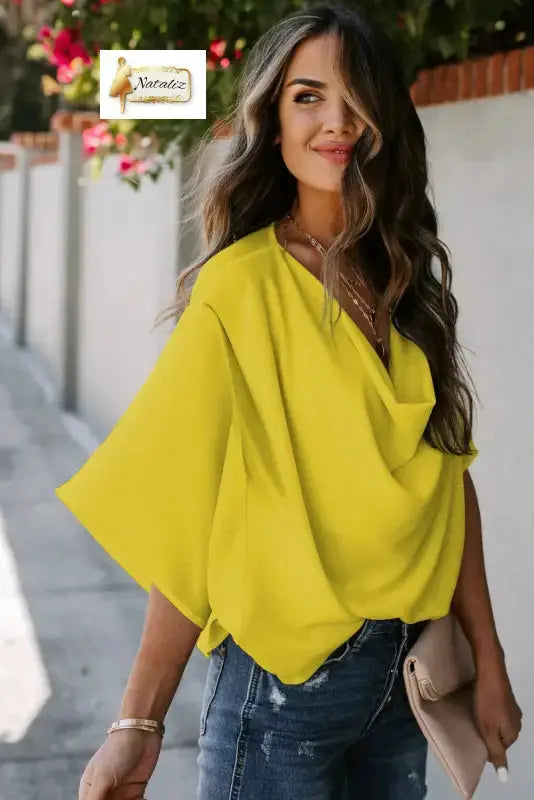 Golden Glow Women's Casual Summer Sleeve Wrap V Neck Draped Blouses Dear-Lover Dropshipping