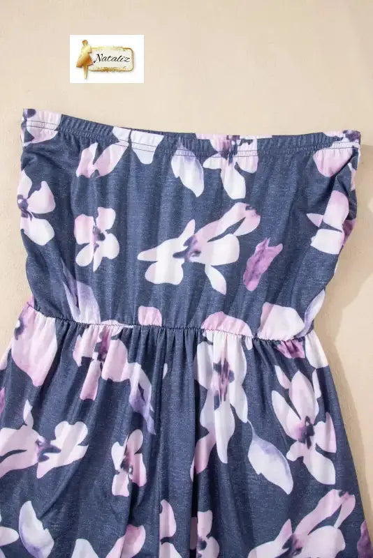 Gray Bandeau Floral Print Romper with Pockets Nataliz