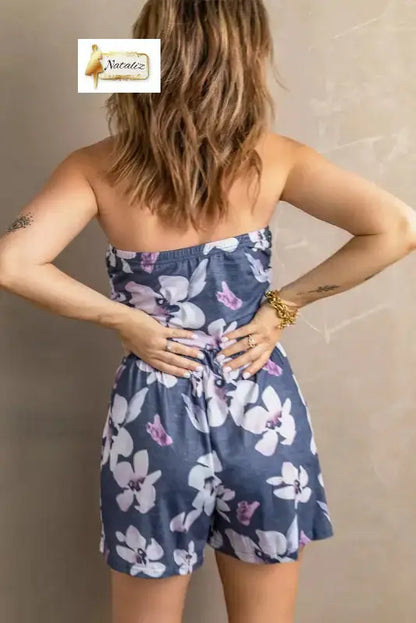 Gray Bandeau Floral Print Romper with Pockets Dear-Lover Dropshipping