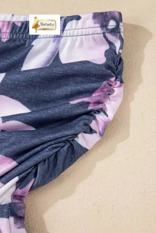 Gray Bandeau Floral Print Romper with Pockets Nataliz