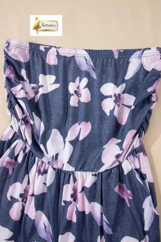 Gray Bandeau Floral Print Romper with Pockets Nataliz