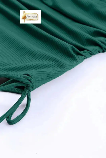 Green Adjustable Straps Ribbed Knit One Piece Swimsuit Nataliz