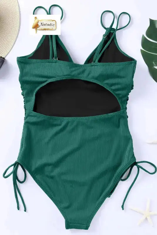 Green Adjustable Straps Ribbed Knit One Piece Swimsuit Dear-Lover Dropshipping
