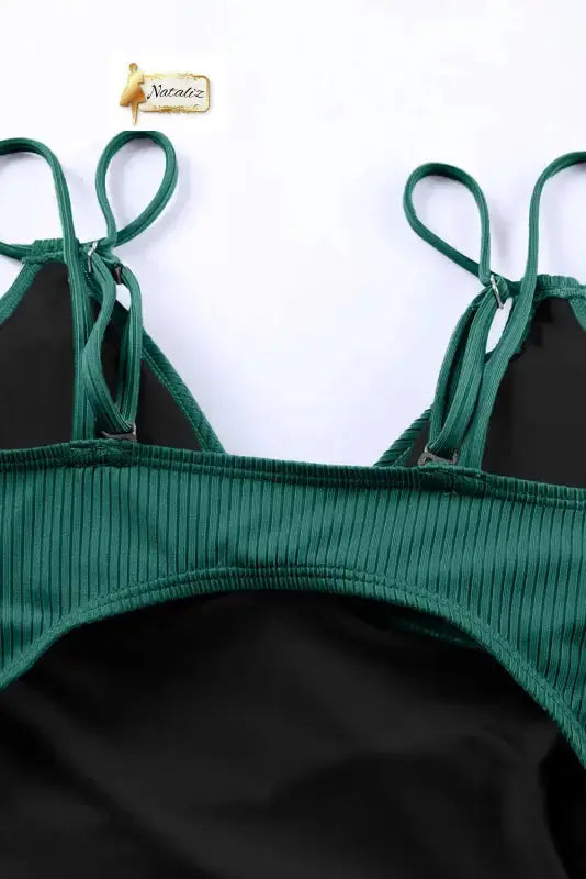 Green Adjustable Straps Ribbed Knit One Piece Swimsuit Nataliz