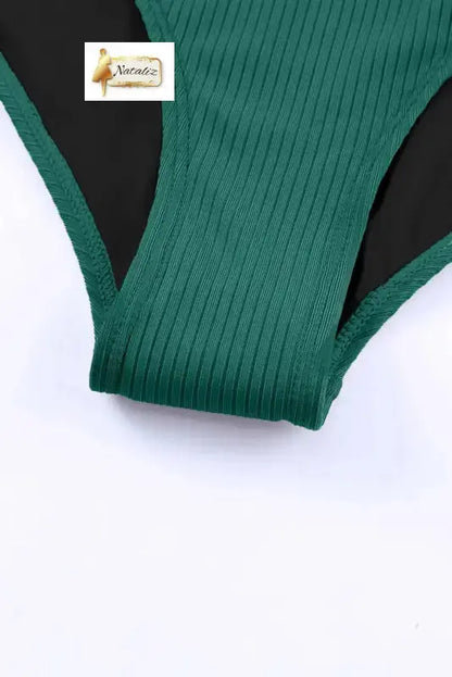 Green Adjustable Straps Ribbed Knit One Piece Swimsuit Nataliz