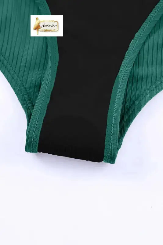 Green Adjustable Straps Ribbed Knit One Piece Swimsuit Nataliz