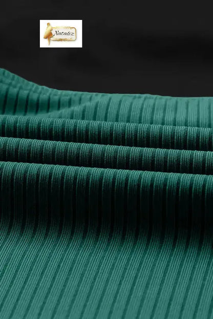 Green Adjustable Straps Ribbed Knit One Piece Swimsuit Nataliz