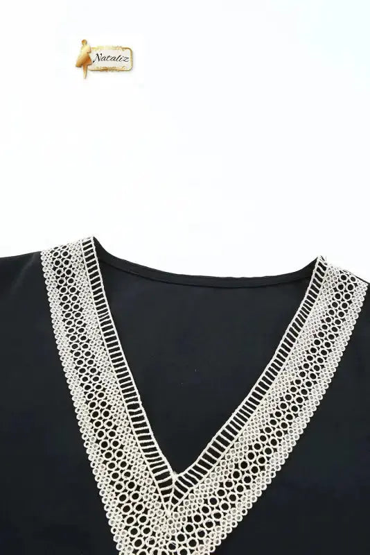 Green Lace Trim V Neck Short Sleeve Blouse Nataliz