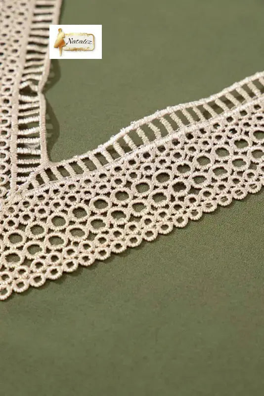 Green Lace Trim V Neck Short Sleeve Blouse Dear-Lover Dropshipping