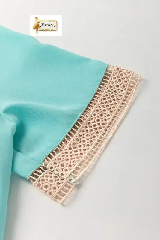 Green Lace Trim V Neck Short Sleeve Blouse Nataliz